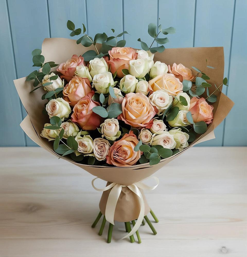 Букет цветов из: Альстромерии и Розы в Пласте