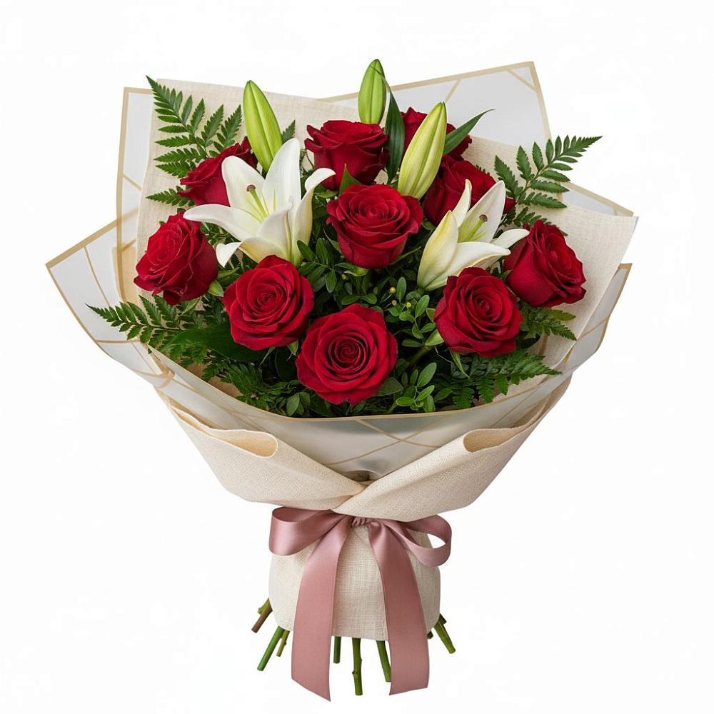 Букет цветов из: Лилии и Розы в Пласте