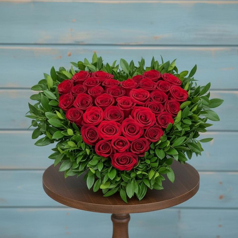 Цветочная композиция из Розы в виде сердца в Пласте