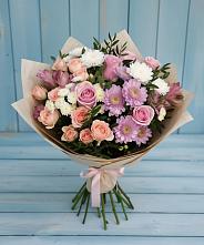 Букет цветов из:  Хризантемы, Розы и Альстромерии в Пласте