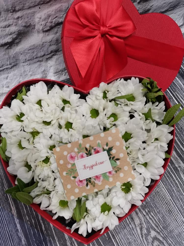 Цветочная композиция из Хризантемы в виде сердца в Пласте